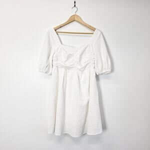FRNCH Emy White Babydoll Dress Size Large Puff Sleeve Textured Mini Coquette
